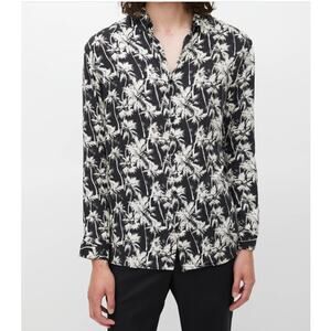 The Kooples Paris Mens S Black White Floral Button Down Long Sleeve Shirt NEW